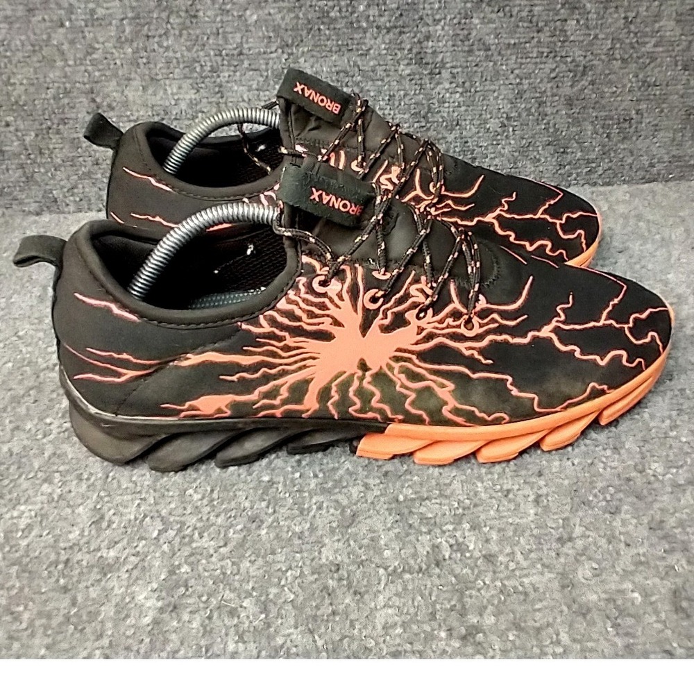 Bronax Mens Lightning Bolt Sneakers Black Orange Athletic Running Shoes Size 11